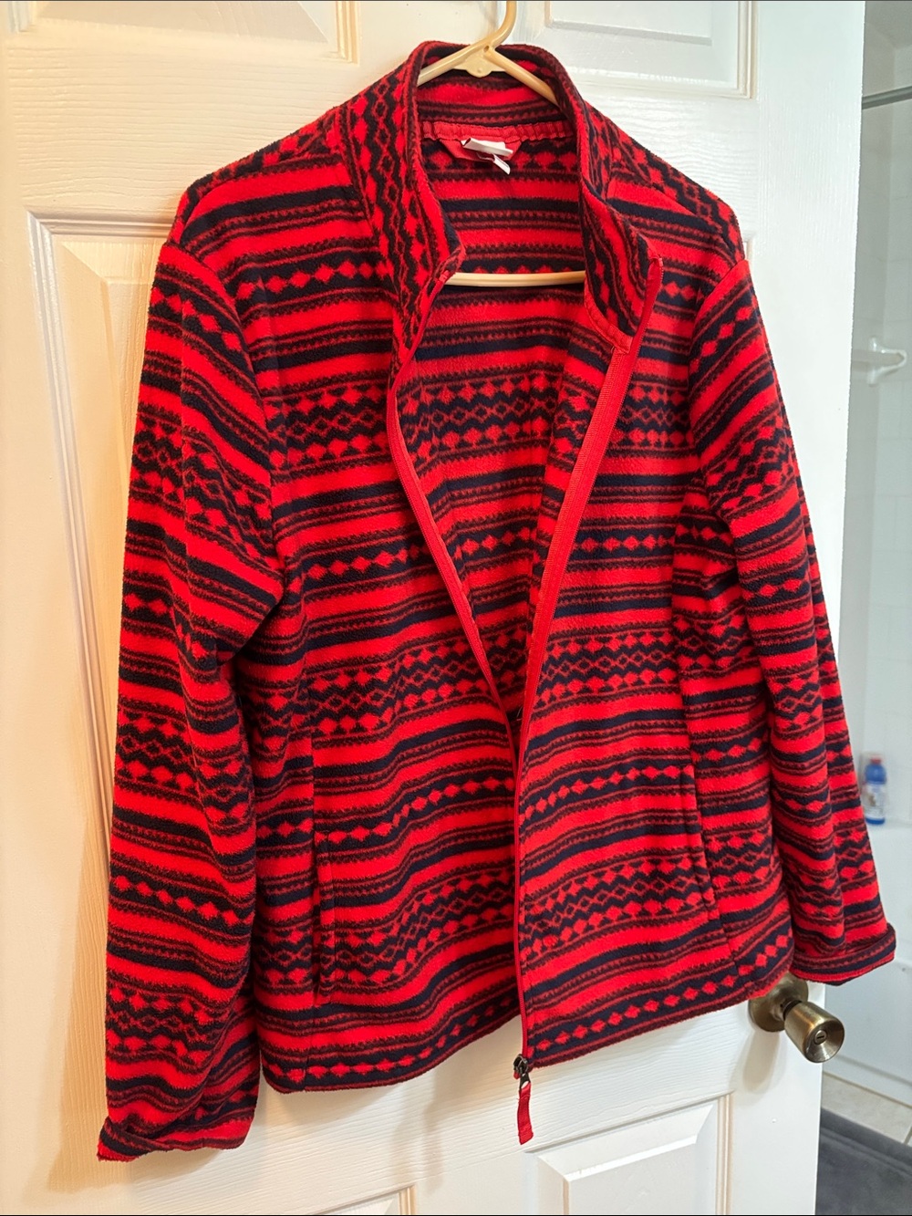 Merona Red and Black Striped Fleece Jacket